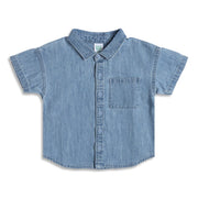 Kids Boys Denim Look Cotton Shirt, Blue