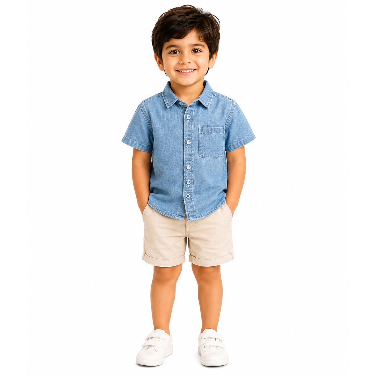 Kids Boys Denim Look Cotton Shirt, Blue