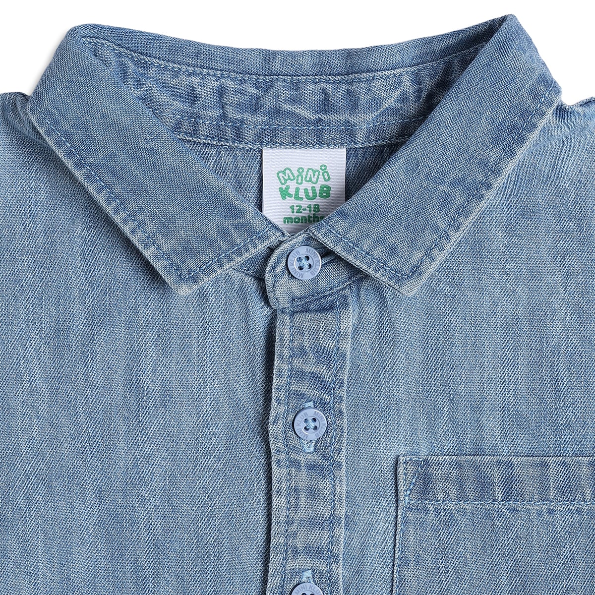 Kids Boys Denim Look Cotton Shirt, Blue