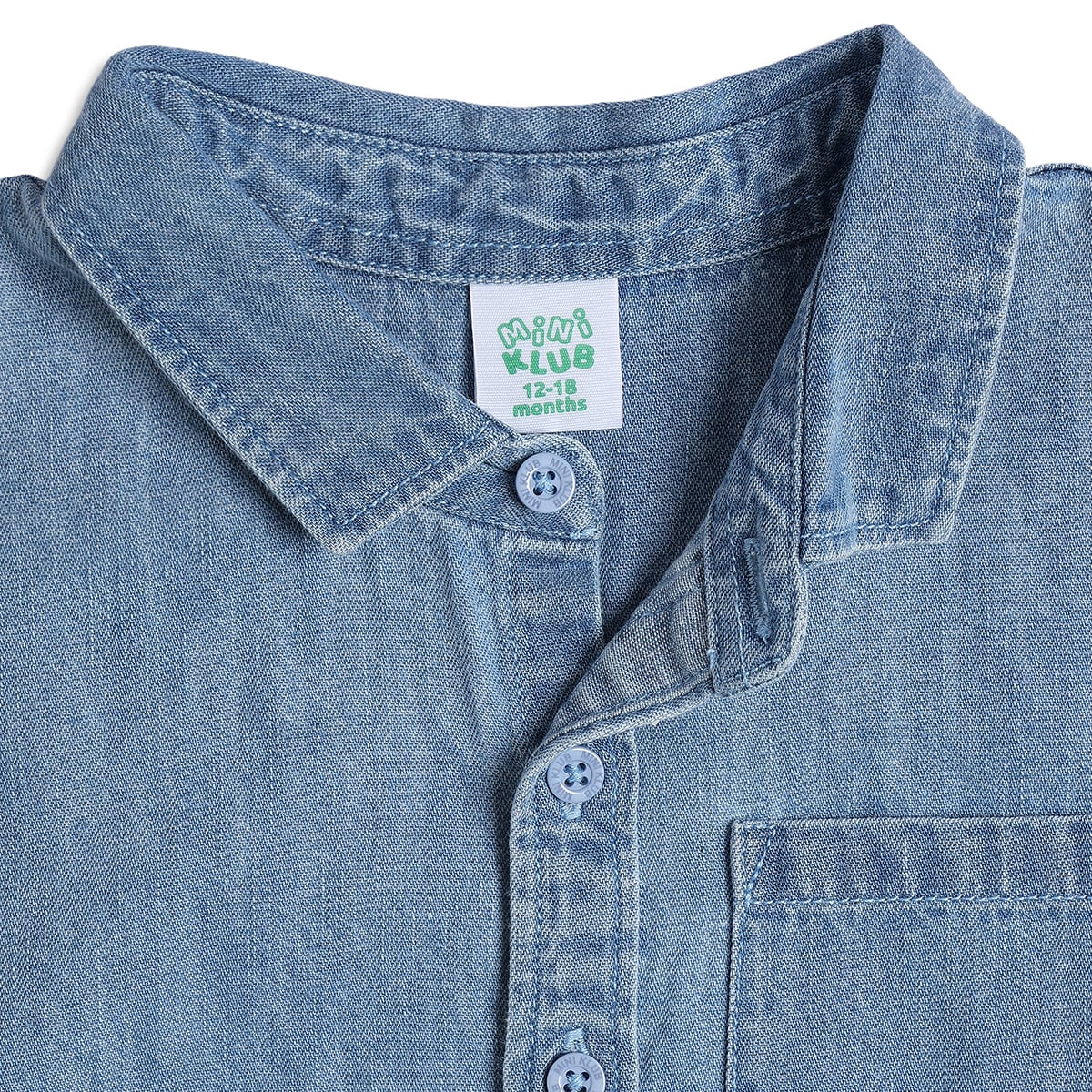 Kids Boys Denim Look Cotton Shirt, Blue