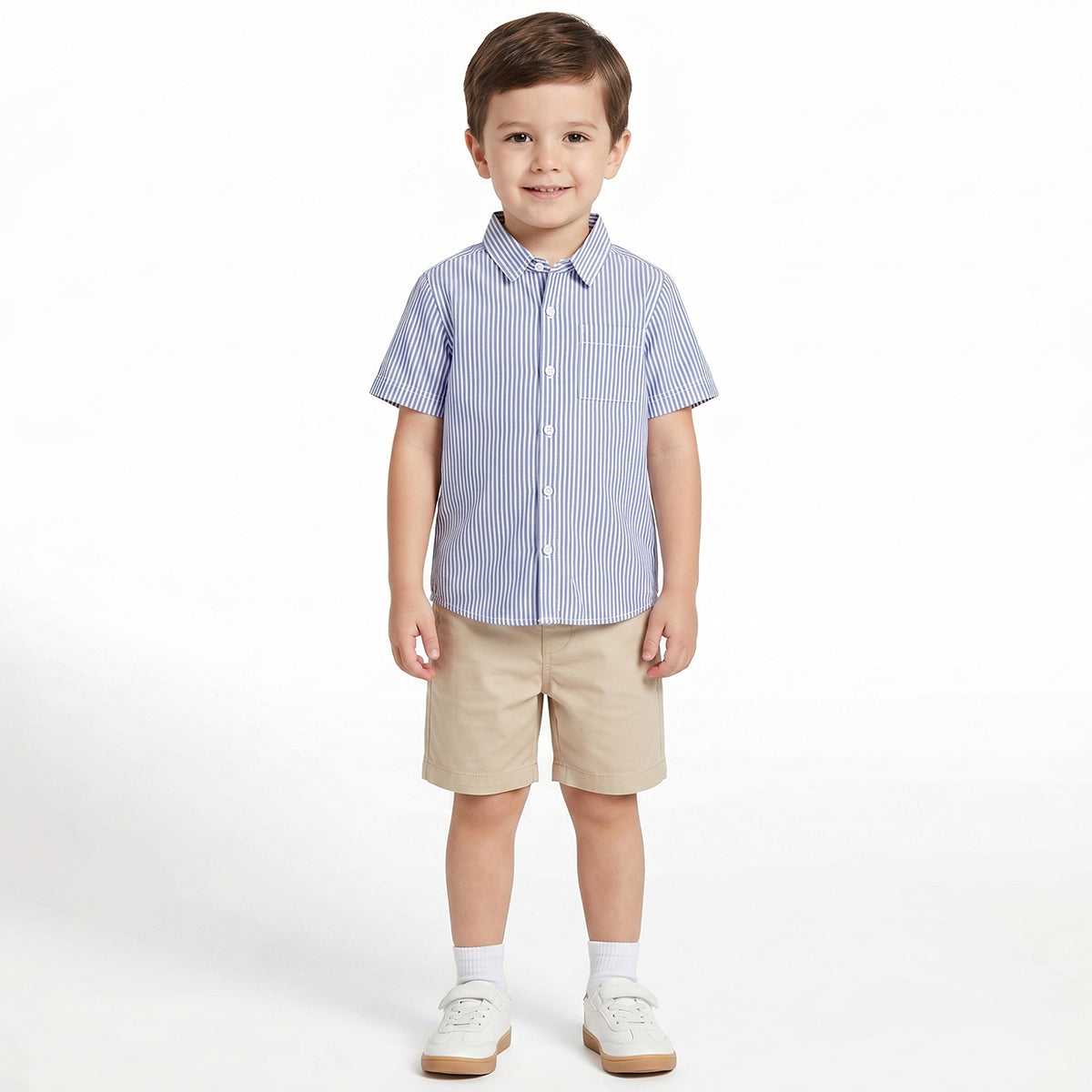 Boys Blue Striped Cotton Casual Shirt Regular Fit Half Sleeve Kids Shirt