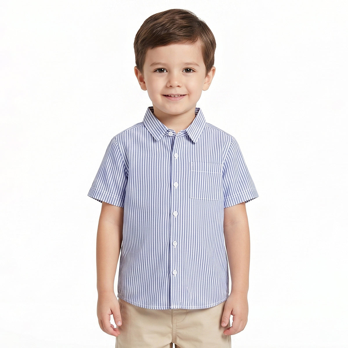 Boys Blue Striped Cotton Casual Shirt Regular Fit Half Sleeve Kids Shirt