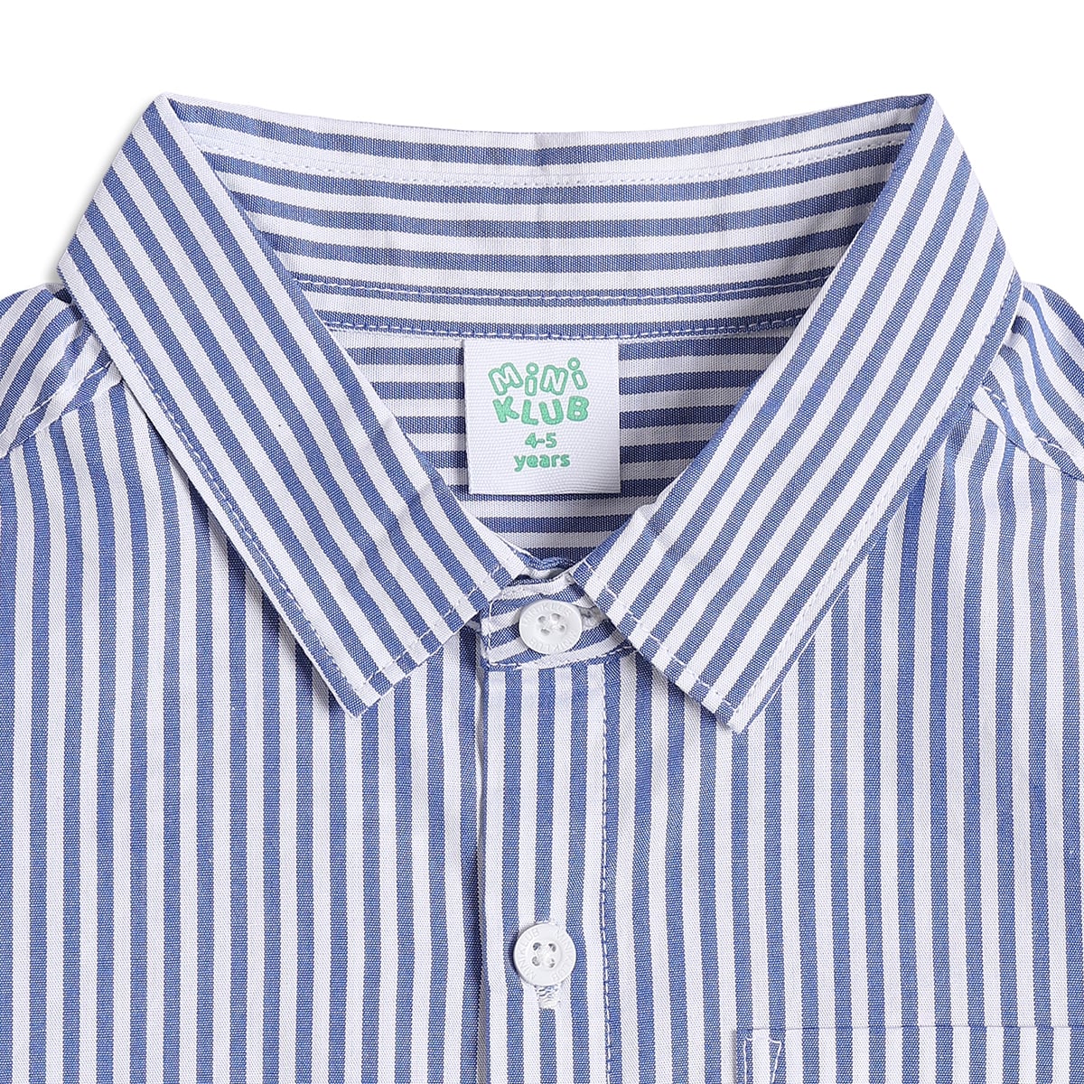Boys Blue Striped Cotton Casual Shirt Regular Fit Half Sleeve Kids Shirt