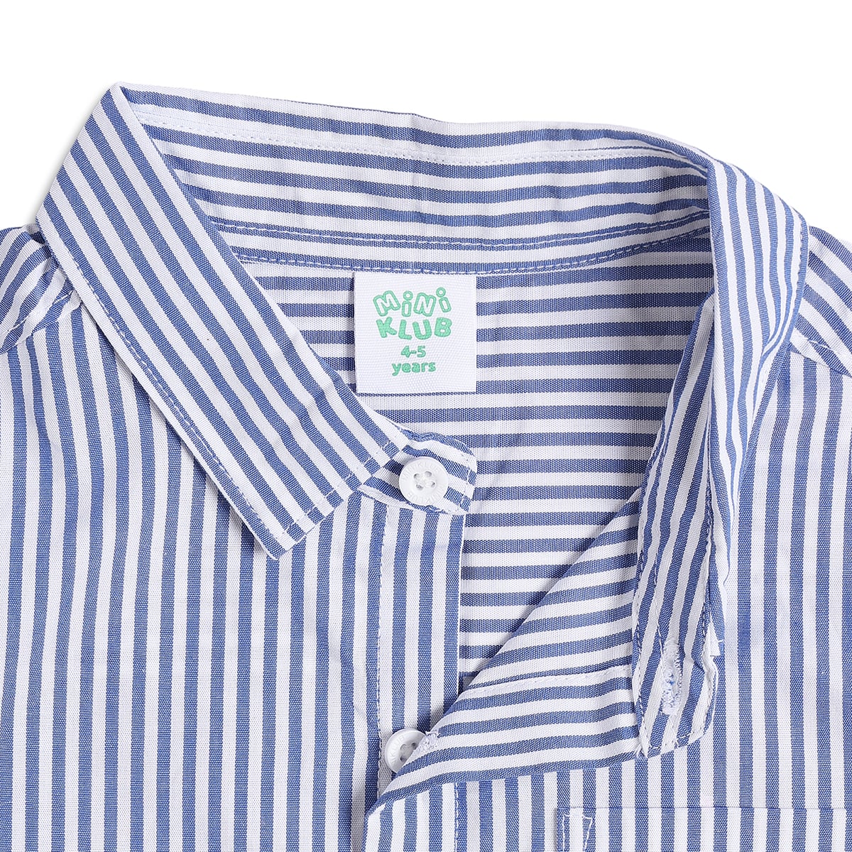 Boys Blue Striped Cotton Casual Shirt Regular Fit Half Sleeve Kids Shirt