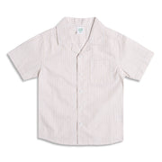 Boys Striped Half Sleeves Cotton Shirt With Pocket, Beige and White