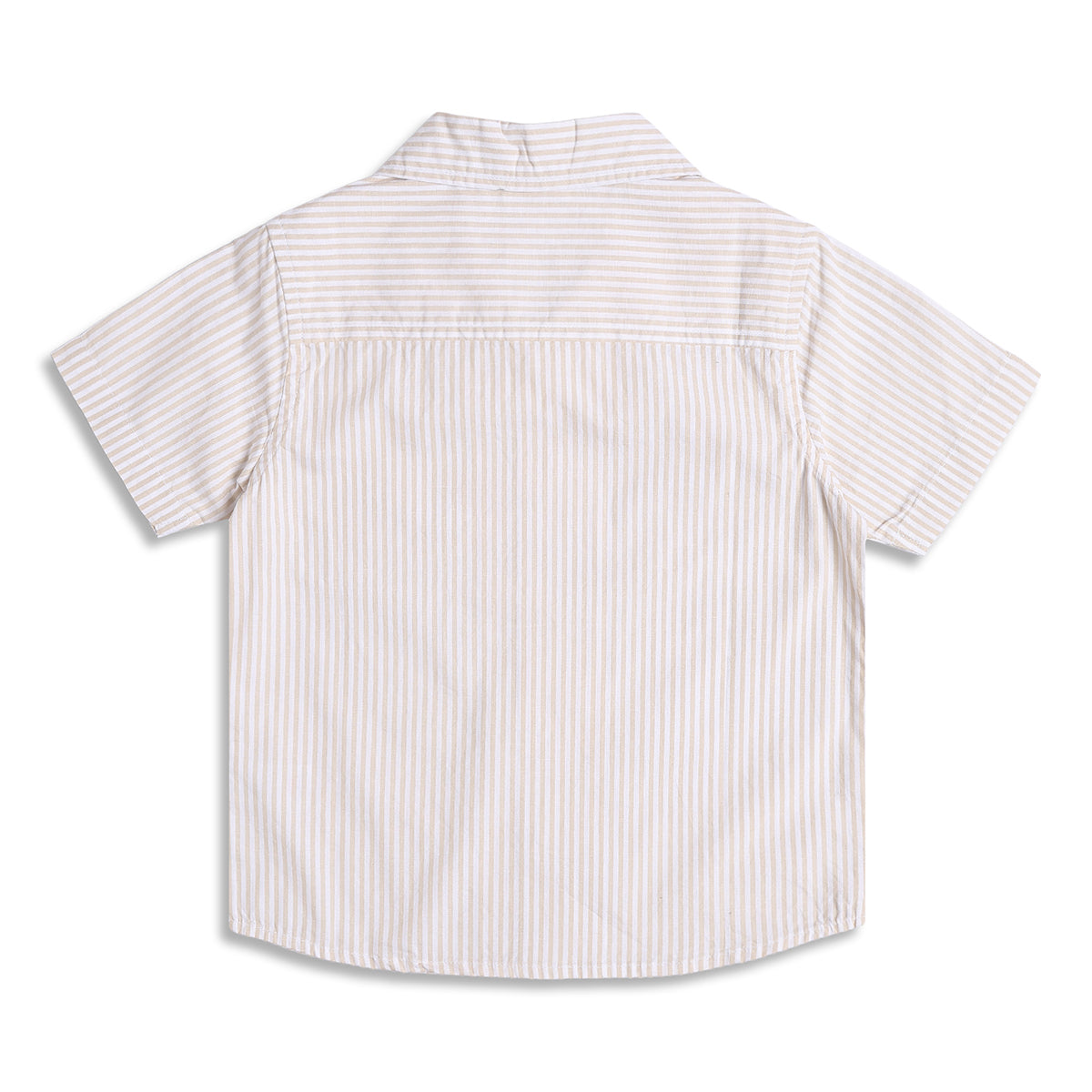 Boys Striped Half Sleeves Cotton Shirt With Pocket, Beige and White