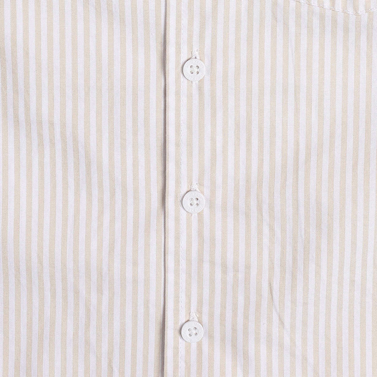 Boys Striped Half Sleeves Cotton Shirt With Pocket, Beige and White