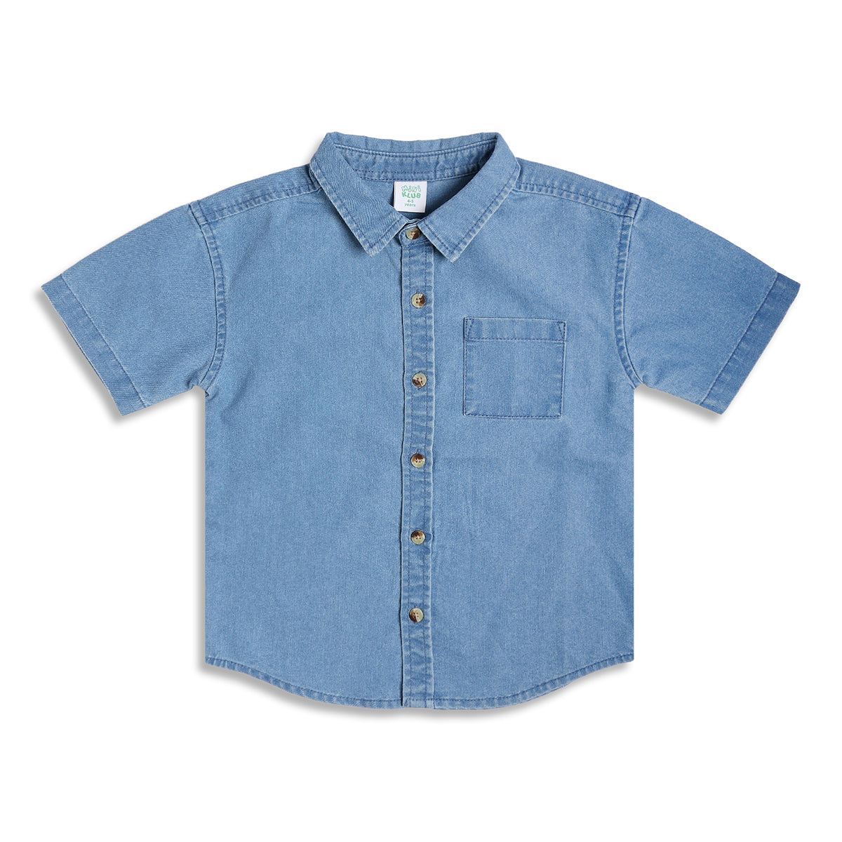 Boys Denim Half Sleeves Shirt With Pocket, Light Blue
