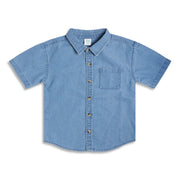 Boys Denim Half Sleeves Shirt With Pocket, Light Blue