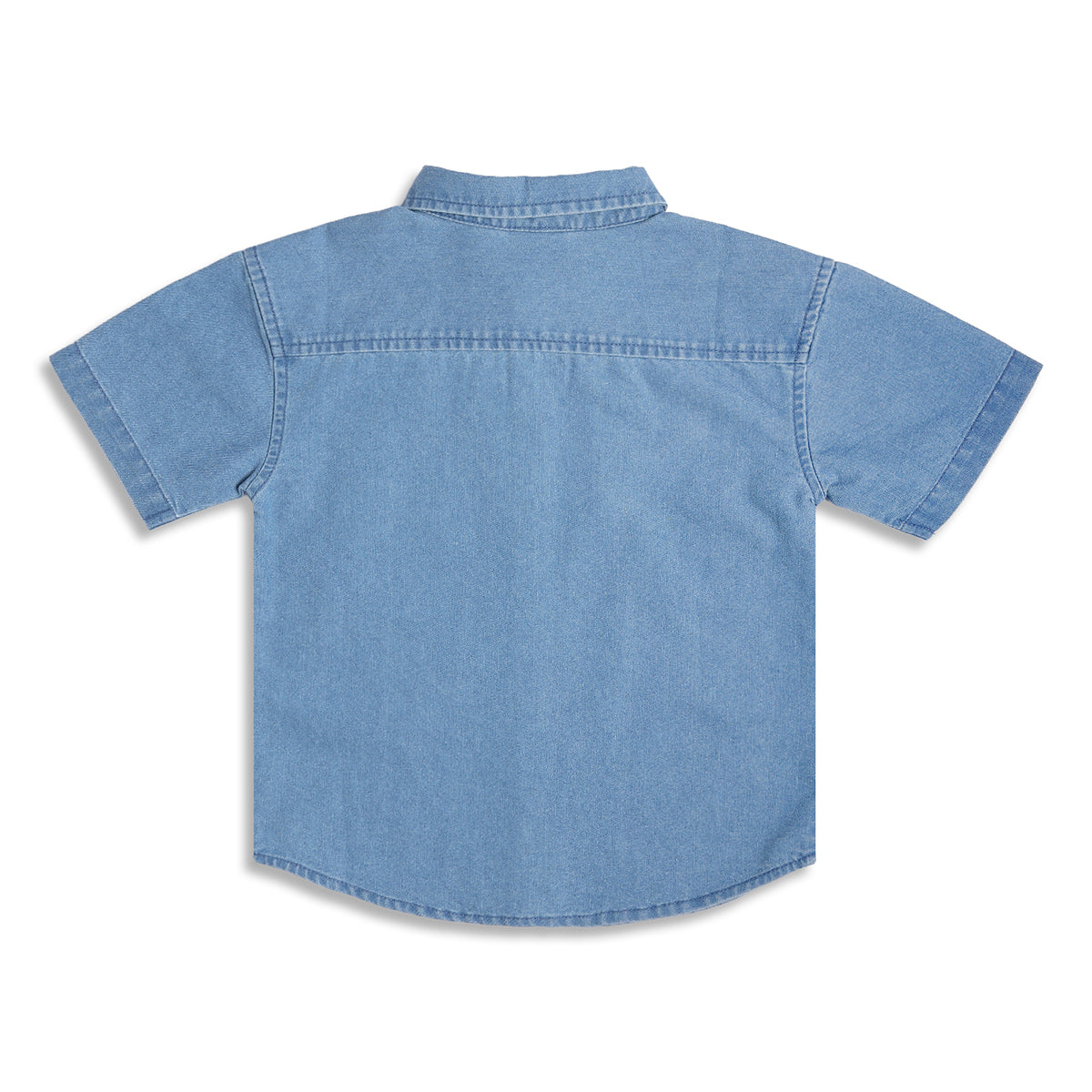 Boys Denim Half Sleeves Shirt With Pocket, Light Blue
