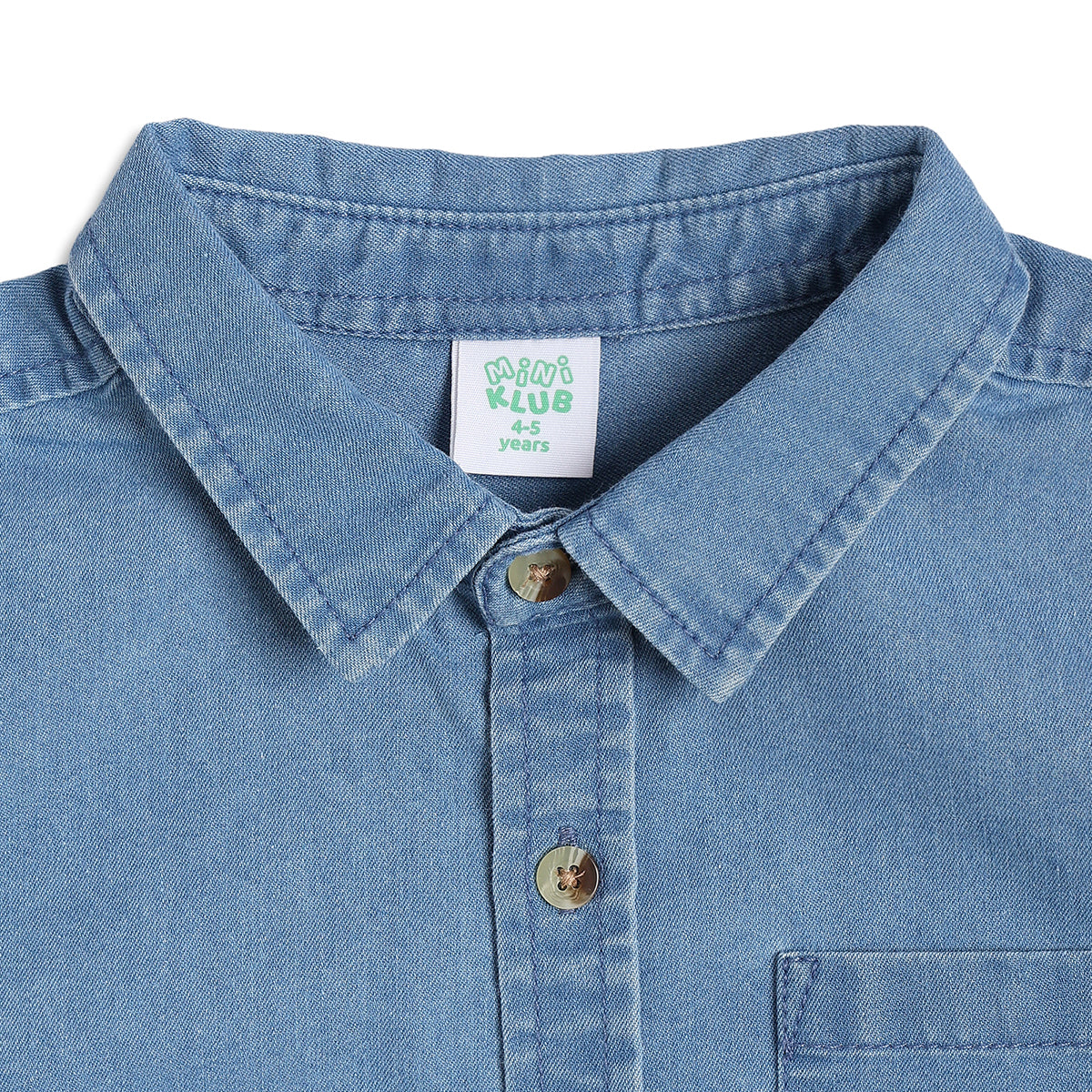 Boys Denim Half Sleeves Shirt With Pocket, Light Blue