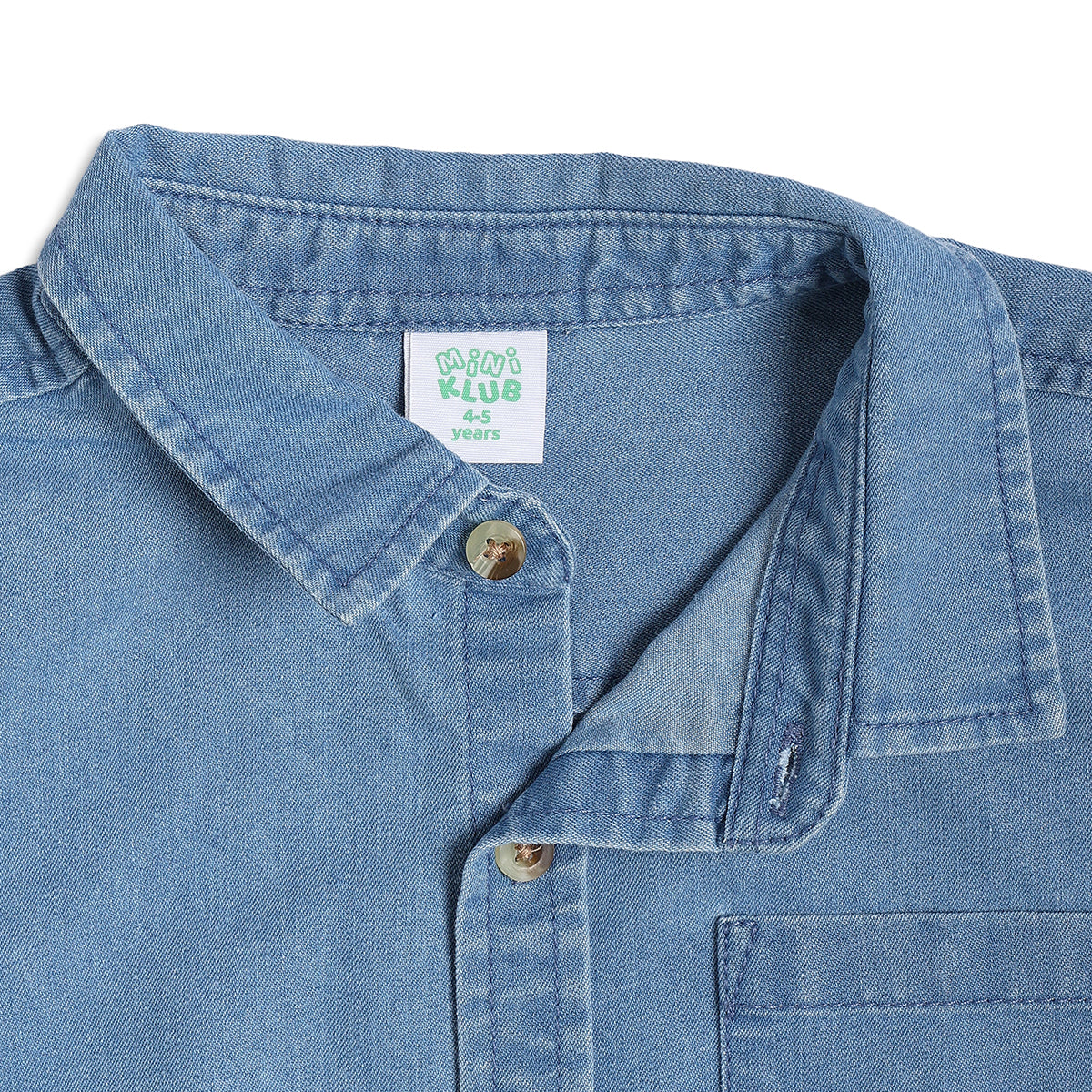 Boys Denim Half Sleeves Shirt With Pocket, Light Blue