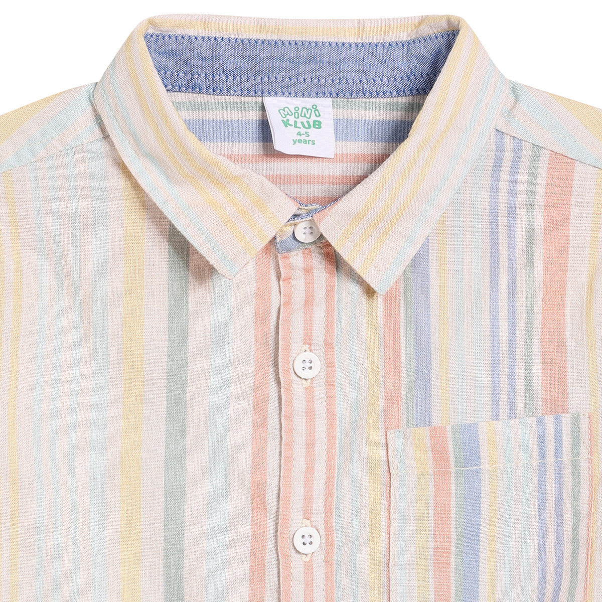 Kids Boys Striped Shirt, Peach, Blue and Yellow