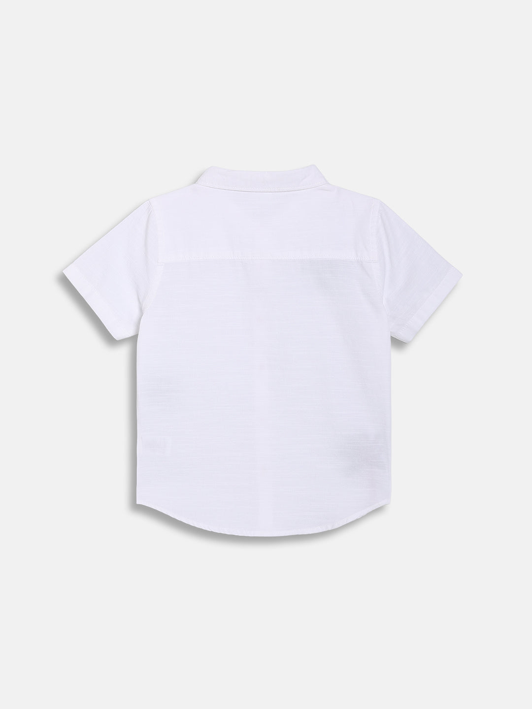 Kids Boys Embroidered Shirt, White with Green Detailing