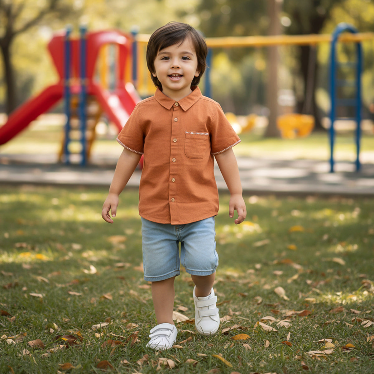 Boys Solid Woven Shirt, Brown