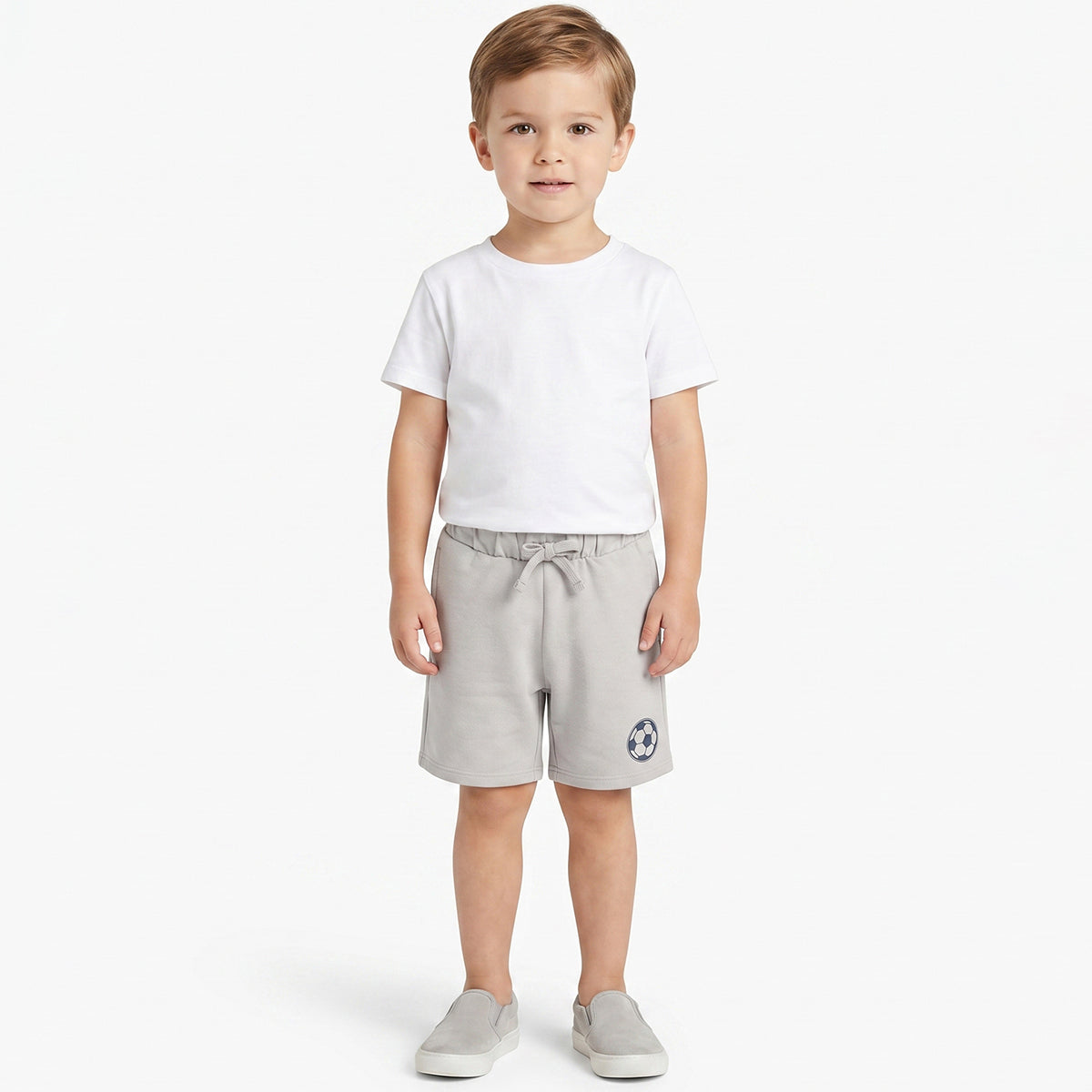 Boys Grey Football Printed Cotton Shorts Regular Fit Casual Kids Shorts
