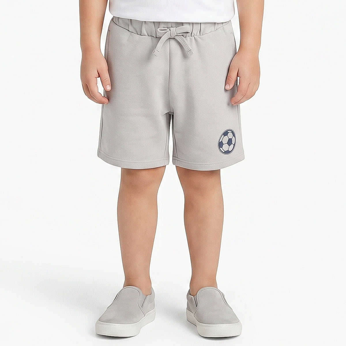 Boys Grey Football Printed Cotton Shorts Regular Fit Casual Kids Shorts