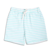Boys Striped Cotton Shorts With Drawstring, Mint Green and White