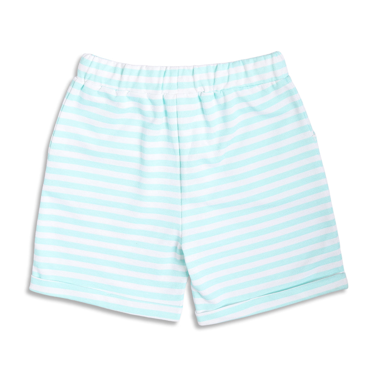 Boys Striped Cotton Shorts With Drawstring, Mint Green and White