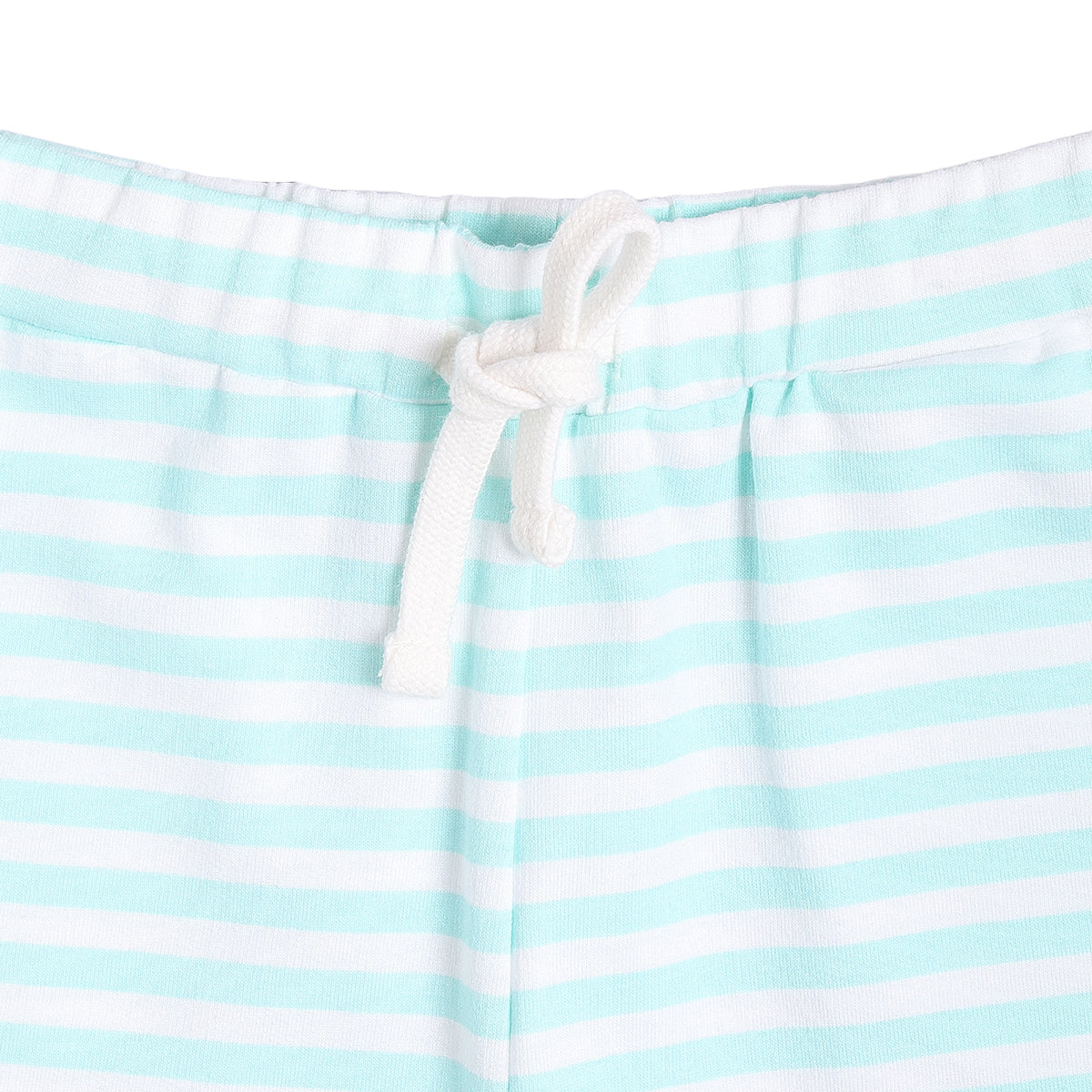 Boys Striped Cotton Shorts With Drawstring, Mint Green and White