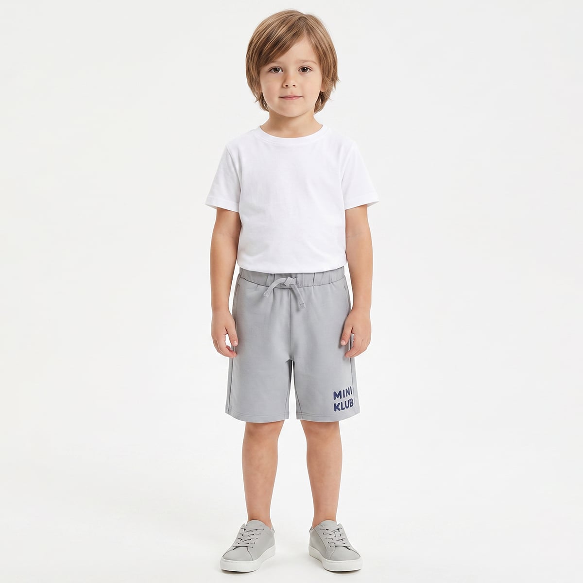 Baby Boys Grey Cotton Logo Print Shorts Regular Fit Casual Wear