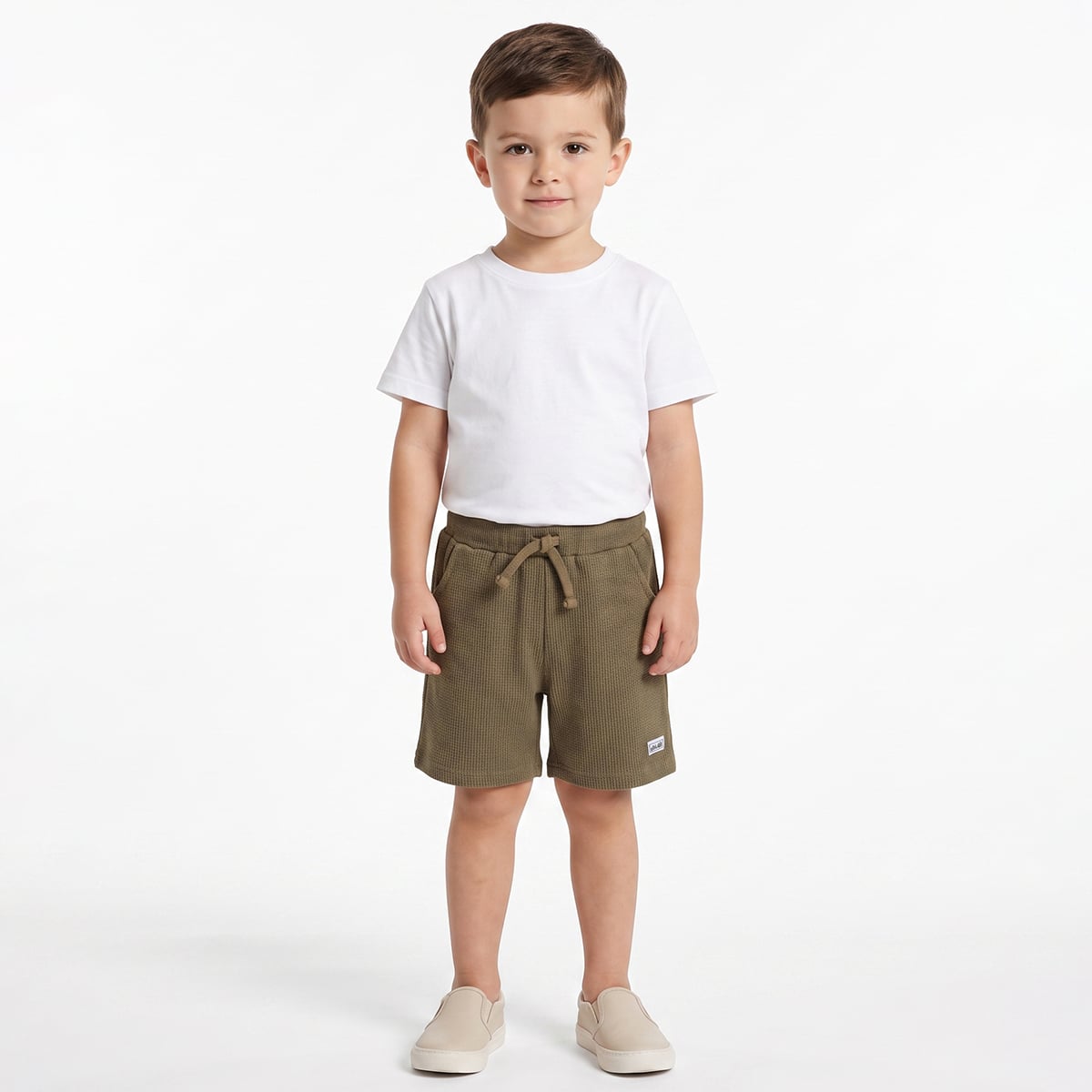 Baby Boys Olive Green Cotton Textured Shorts Regular Fit Casual Wear