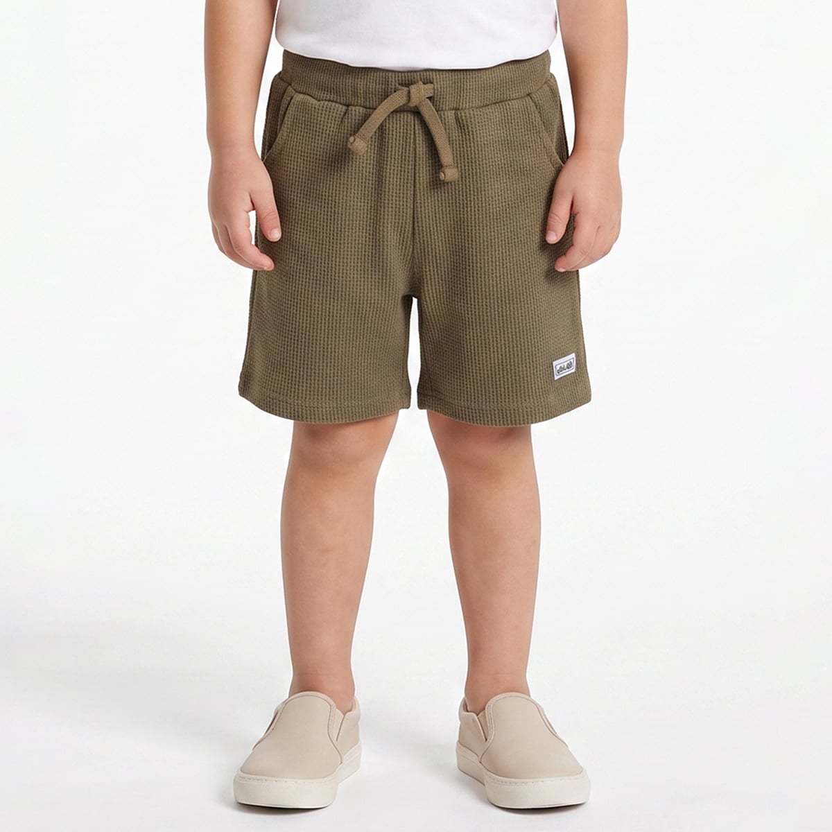 Baby Boys Olive Green Cotton Textured Shorts Regular Fit Casual Wear