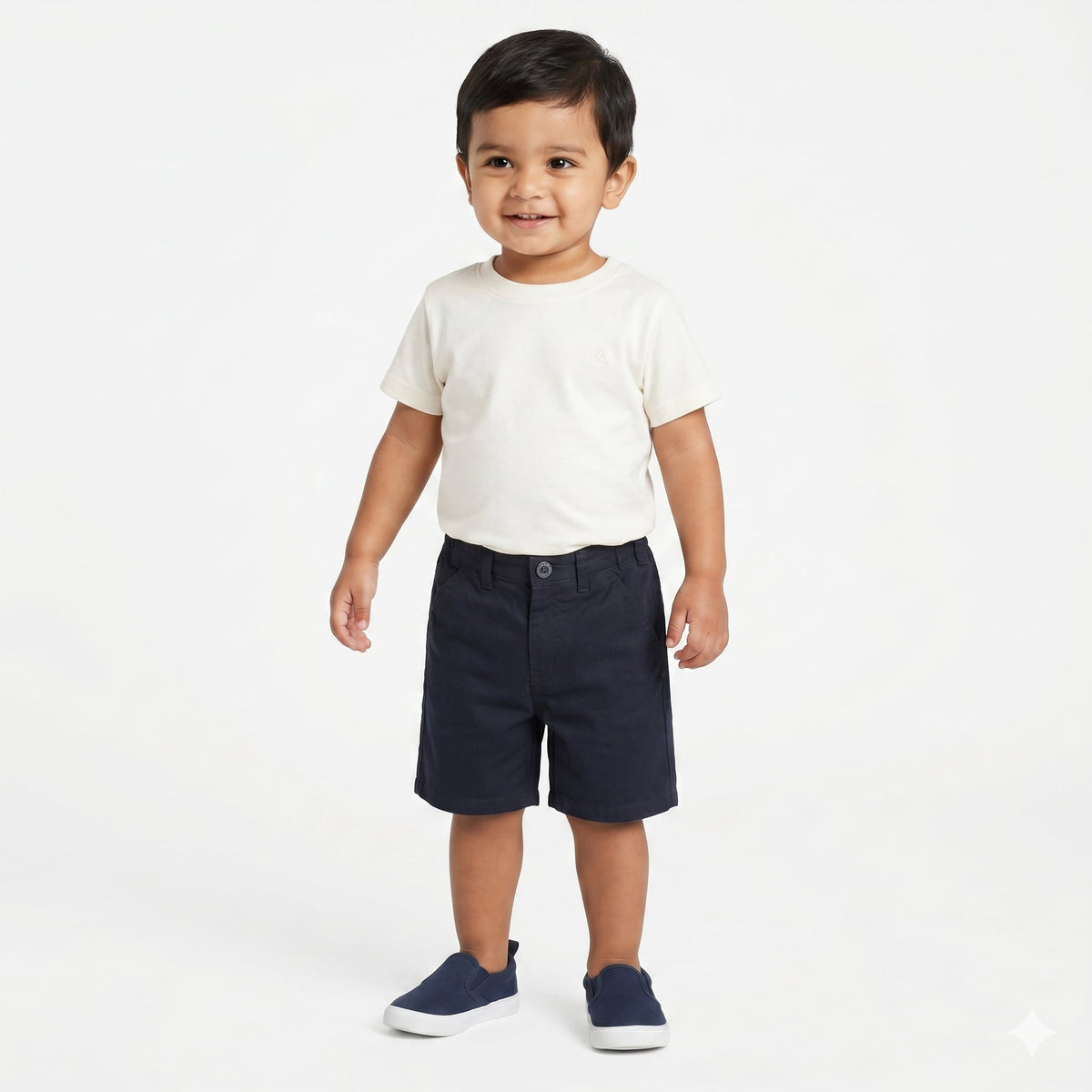Boys Solid Cotton Shorts With Pockets, Navy Blue