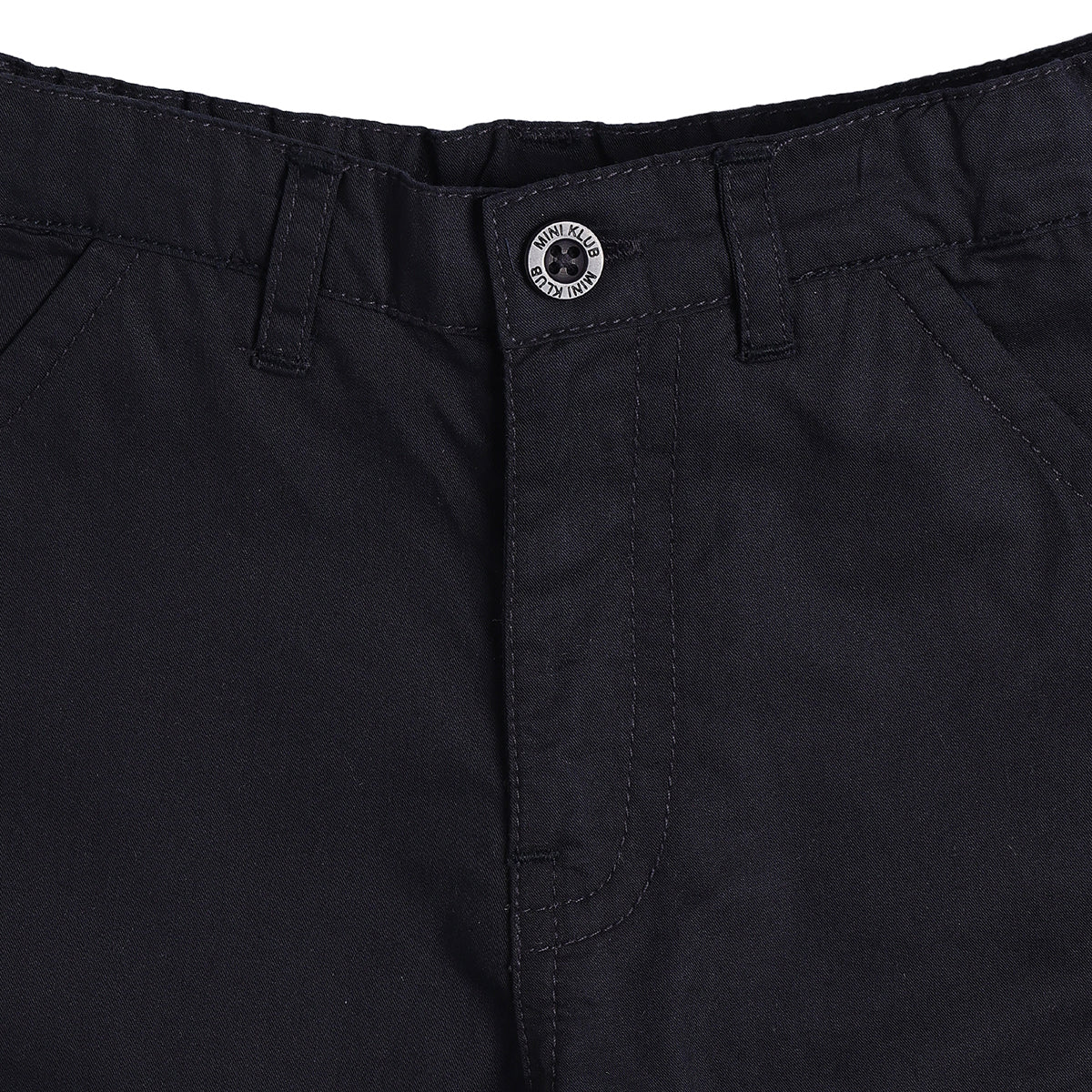 Boys Solid Cotton Shorts With Pockets, Navy Blue