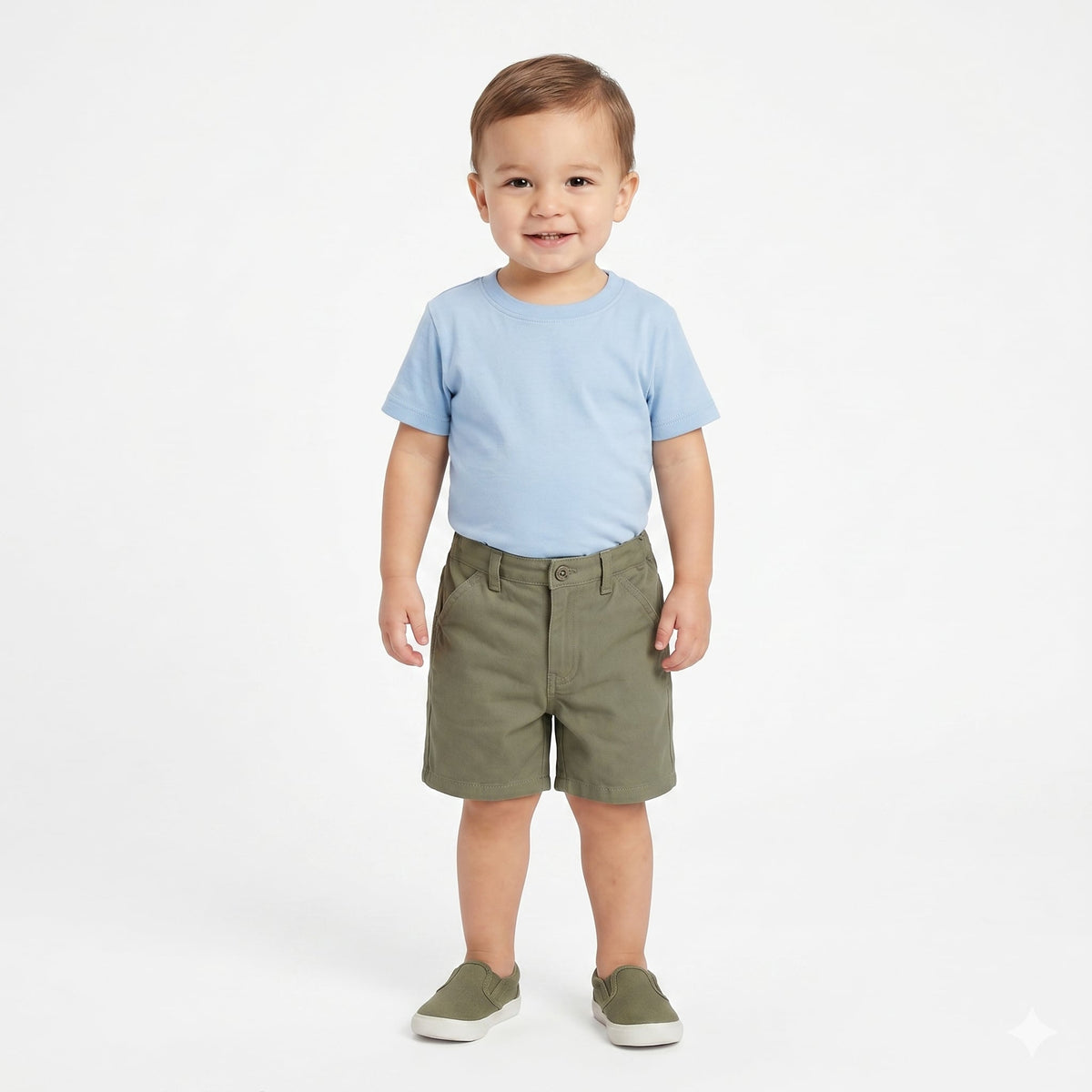 Boys Solid Cotton Shorts With Pockets, Olive Green