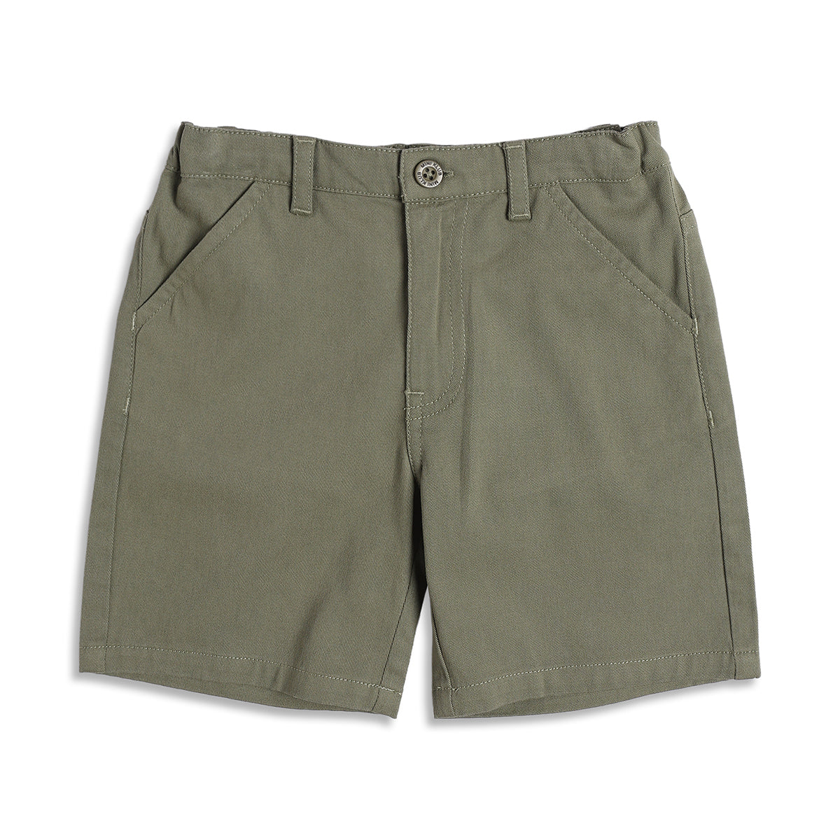Boys Solid Cotton Shorts With Pockets, Olive Green