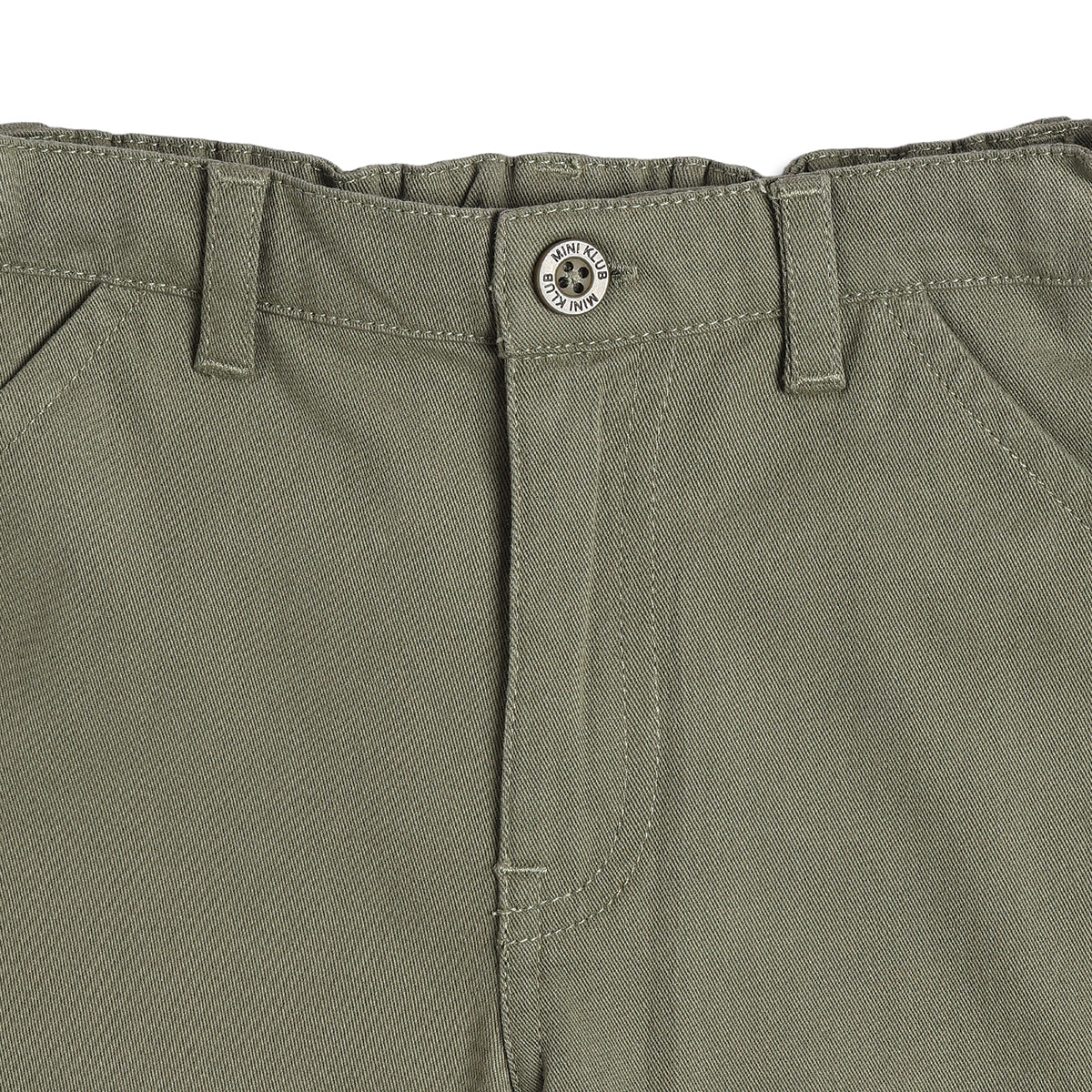 Boys Solid Cotton Shorts With Pockets, Olive Green