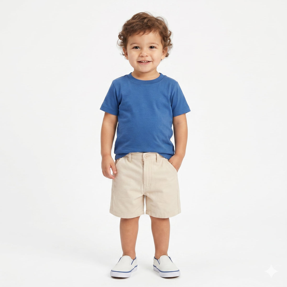 Boys Solid Cotton Shorts With Pockets, Beige