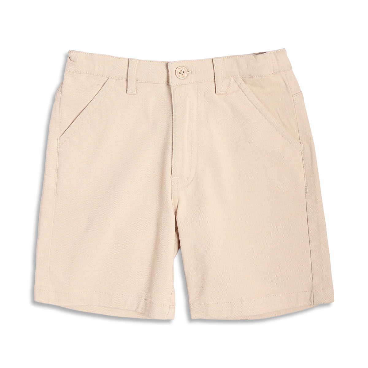 Boys Solid Cotton Shorts With Pockets, Beige