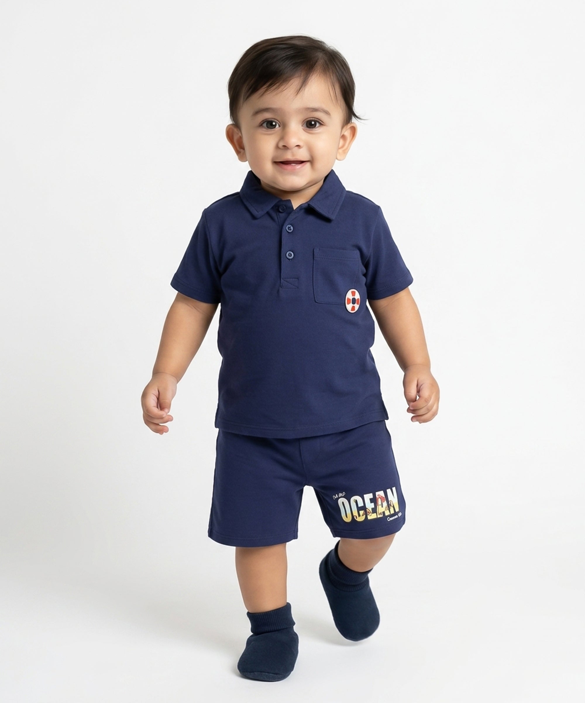Kids Boys Graphic Print Shorts, Navy Blue