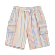 Baby Boys Striped Shorts with Cargo Pockets, Peach, Blue, Yellow, Green and White