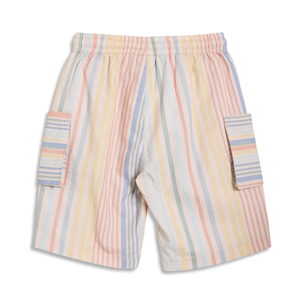 Baby Boys Striped Shorts with Cargo Pockets, Peach, Blue, Yellow, Green and White