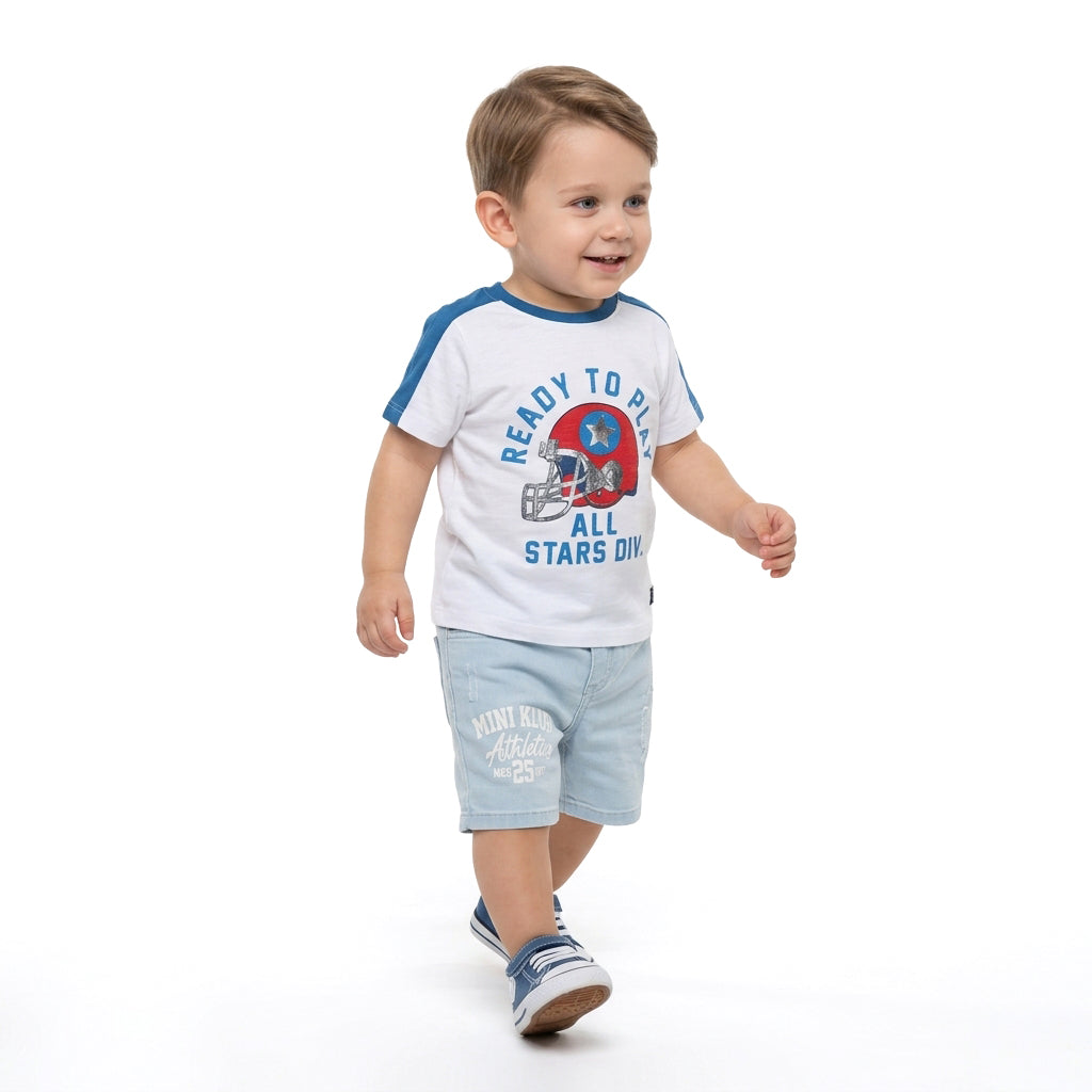 Kids Boys Graphic Print Denim Shorts, Light Blue
