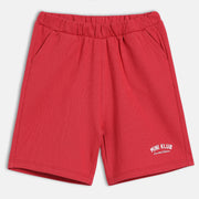 Boys Solid Knit Shorts with Elasticated Waist, Red