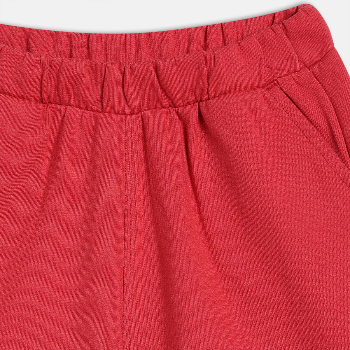 Boys Solid Knit Shorts with Elasticated Waist, Red