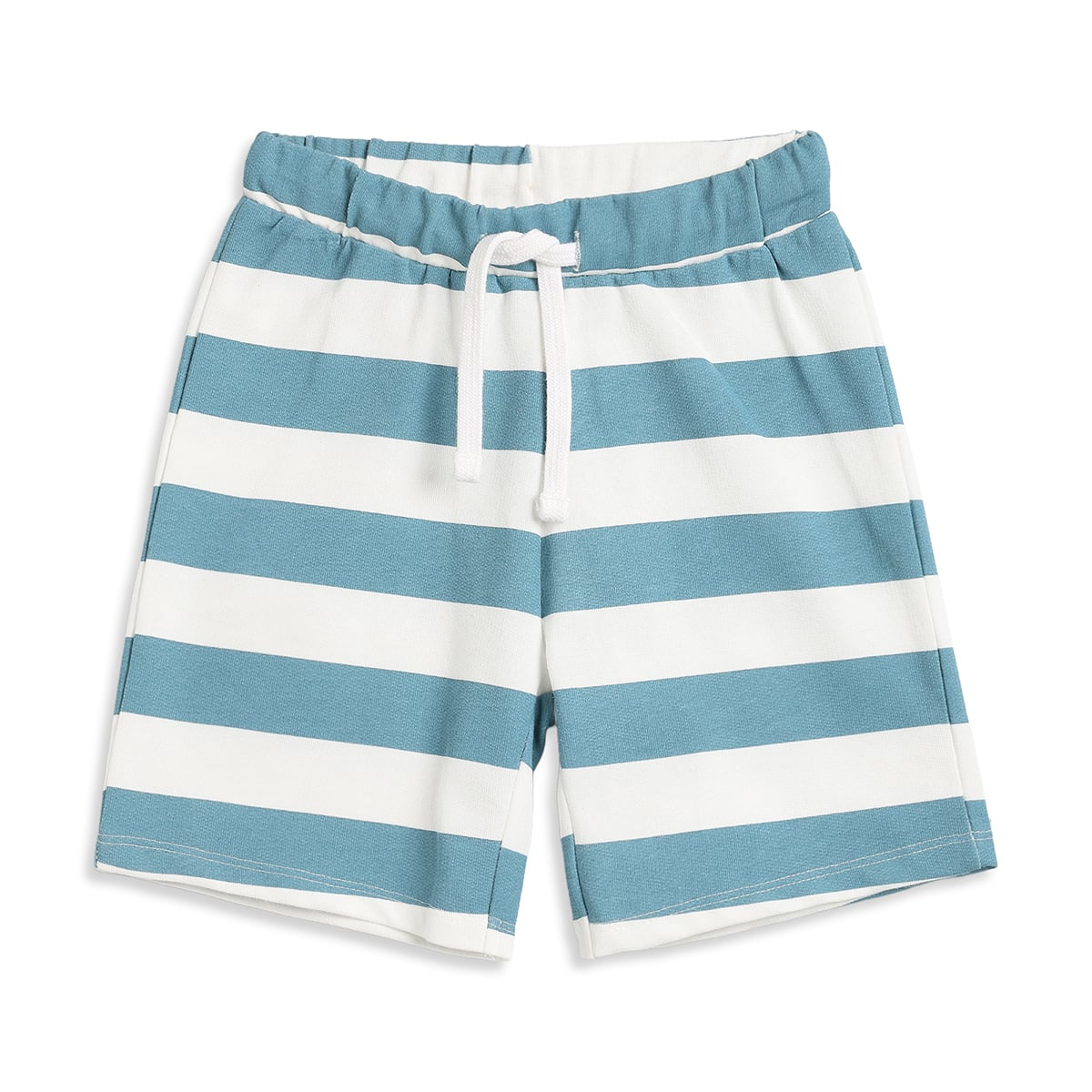 Baby Boys Cream Polo T-Shirt & Blue Striped Shorts Co-Ord Set Regular Fit Casual Outfit Set