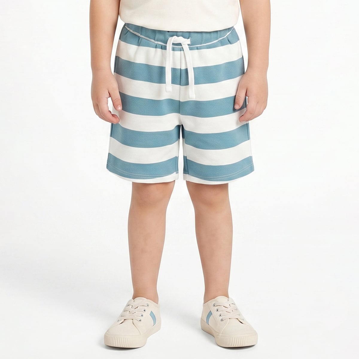 Baby Boys Cream Polo T-Shirt & Blue Striped Shorts Co-Ord Set Regular Fit Casual Outfit Set