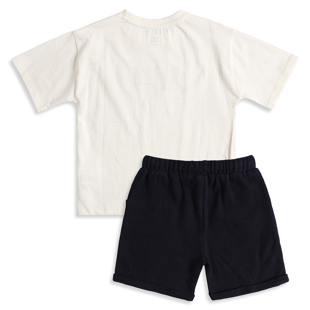 Baby Boys Off White Cotton T-Shirt and Navy Shorts Regular Fit Casual Co-Ord Set