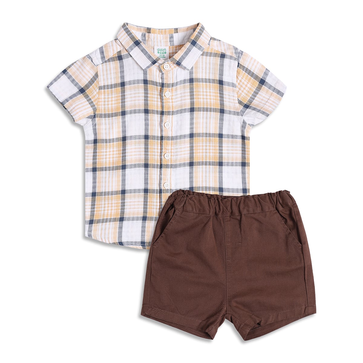 Kids Boys Yellow Checked Cotton Shirt and Shorts Co-ord Set
