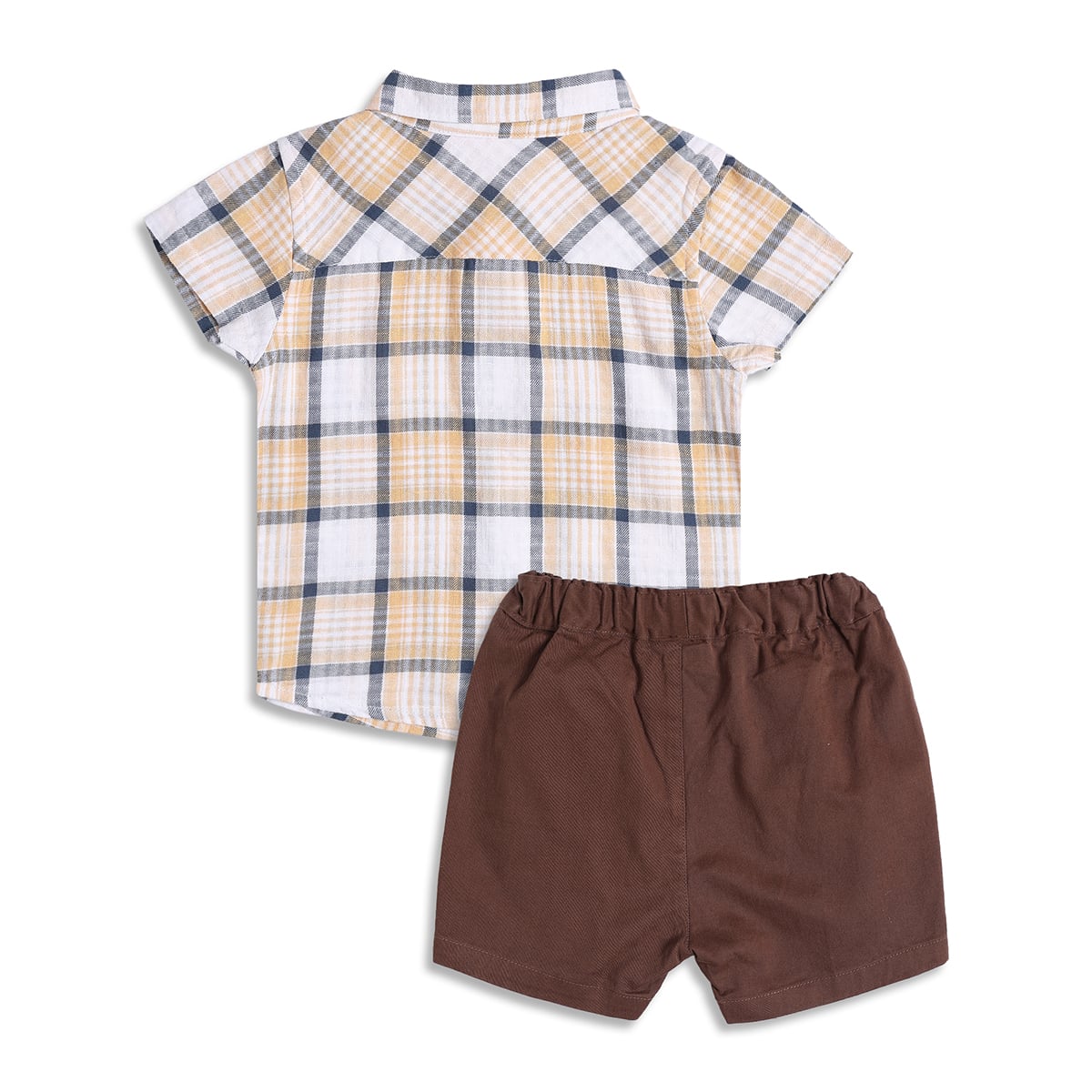 Kids Boys Yellow Checked Cotton Shirt and Shorts Co-ord Set