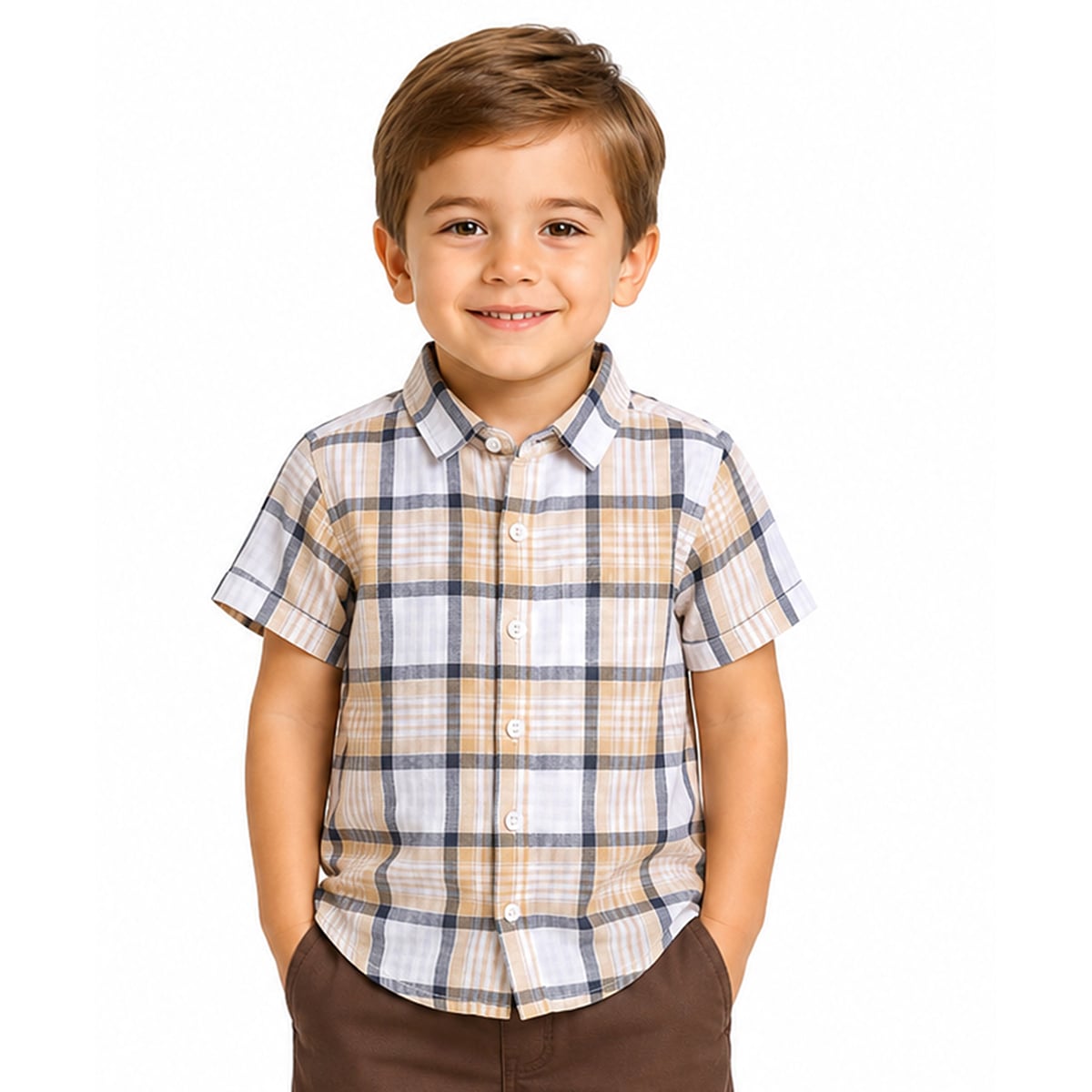 Kids Boys Yellow Checked Cotton Shirt and Shorts Co-ord Set