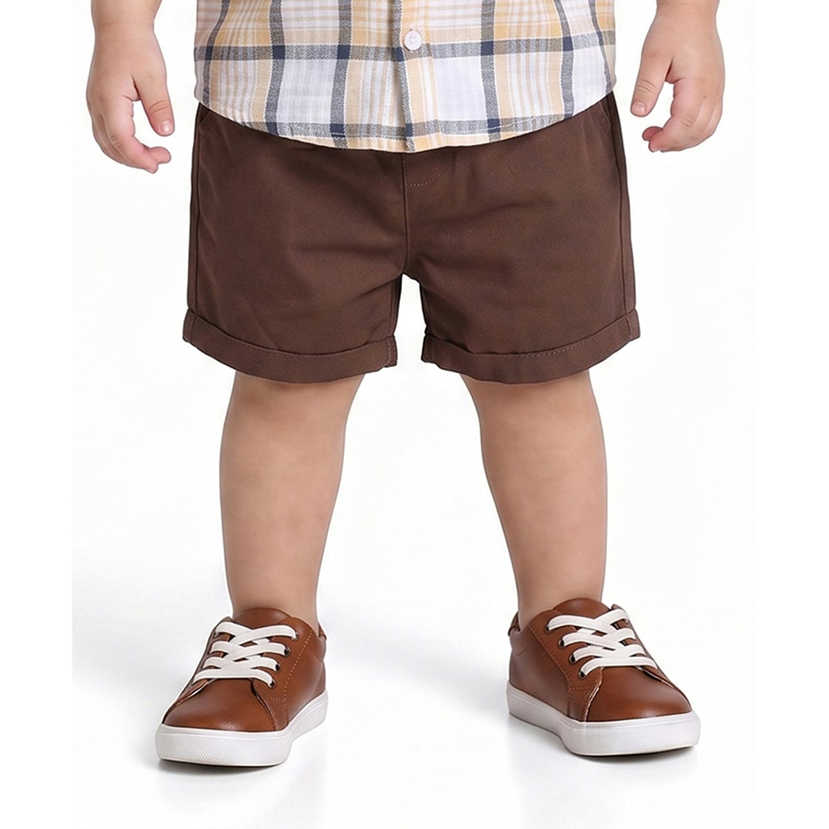 Kids Boys Yellow Checked Cotton Shirt and Shorts Co-ord Set