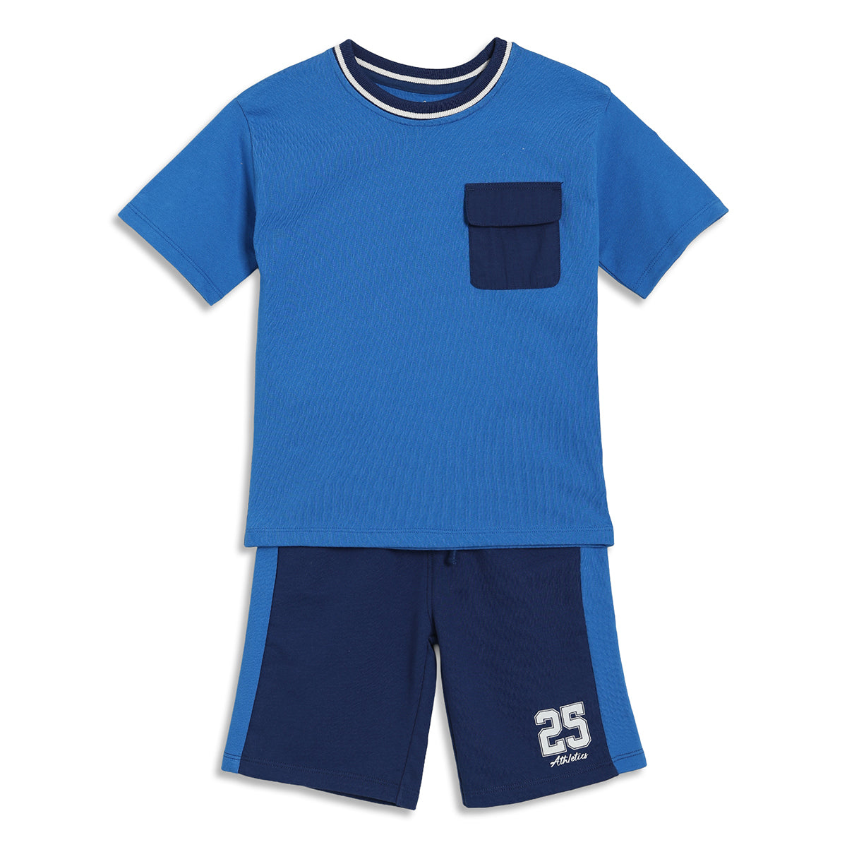 Boys Number Print T-Shirt and Shorts Set, Blue and Navy