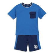 Boys Number Print T-Shirt and Shorts Set, Blue and Navy