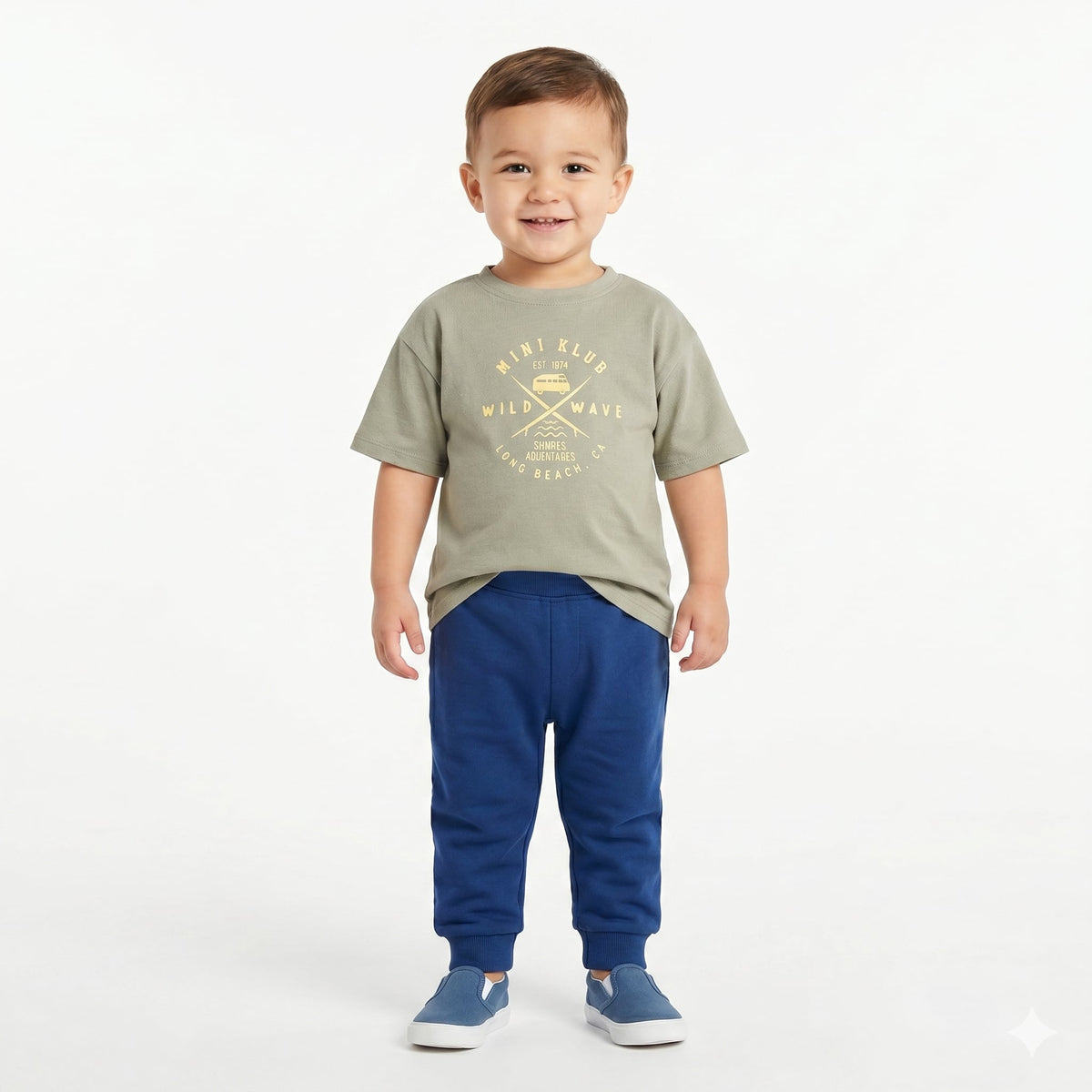 Boys Half Sleeves Graphic Print T-Shirt, Light Sage Green